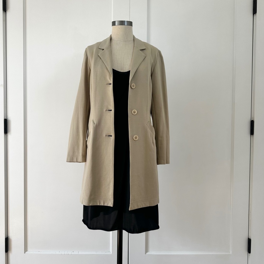 Vintage Isabella Bird Taupe Longline Knit Blazer Coat XS Minimalist Y2K 513011